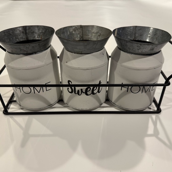 Farmhouse Home Sweet Home Triple White Metal Planter Set - Picture 2 of 7